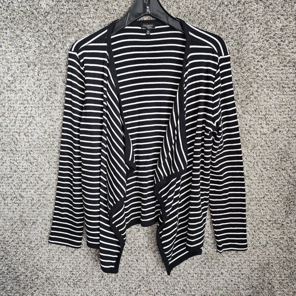 Talbots Cardigan Womens MP Petite Medium Black Striped Knit Open Front Ladies - Picture 1 of 7